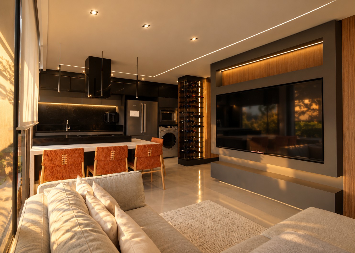 Sala e cozinha integradas