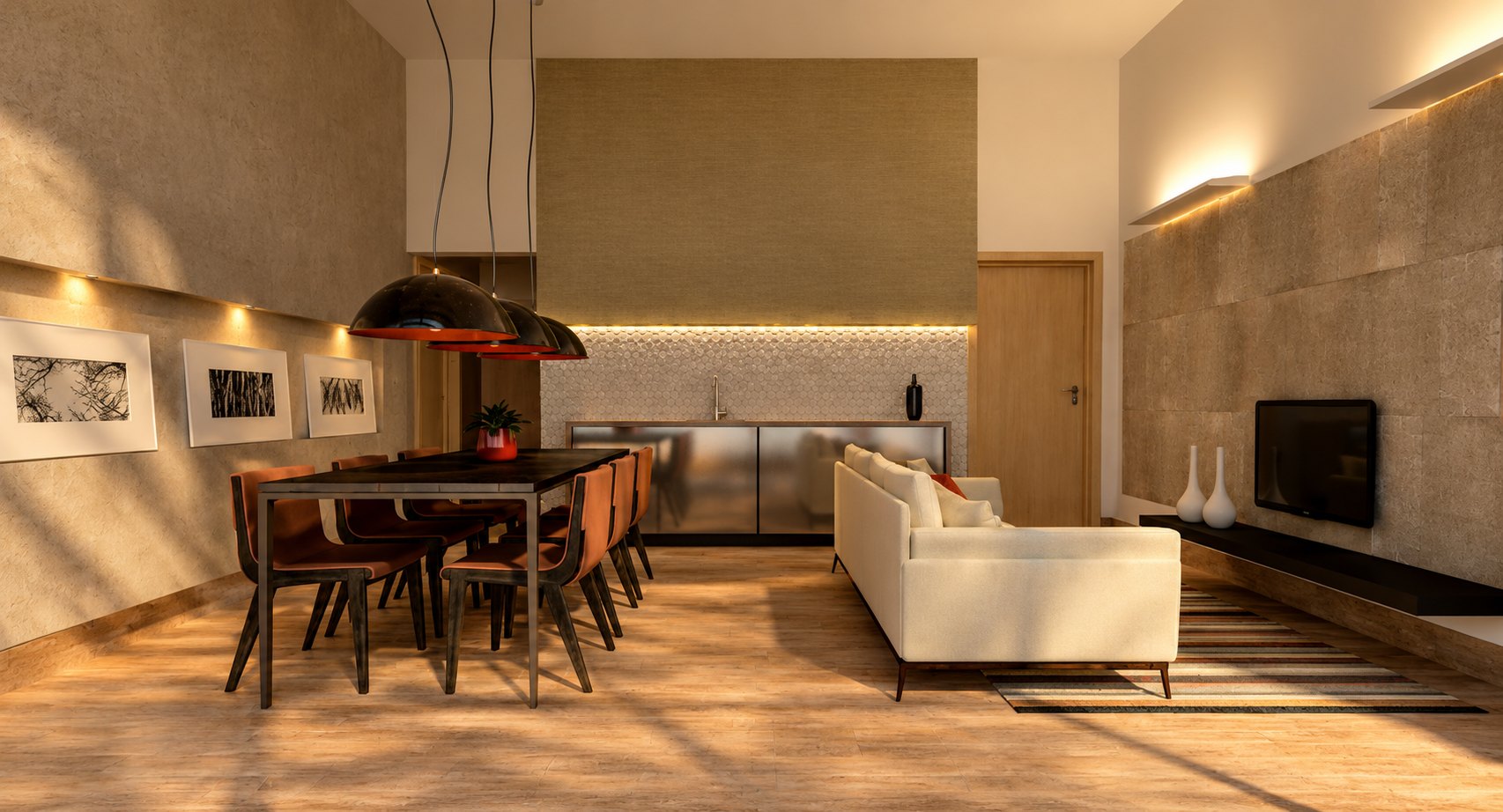 Sala de estar e jantar — visualização arquitetônica