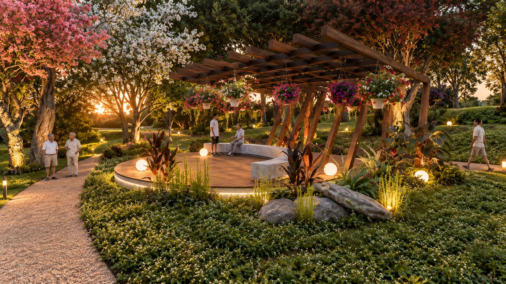 Espaço de lazer com pérgola — visualização arquitetônica