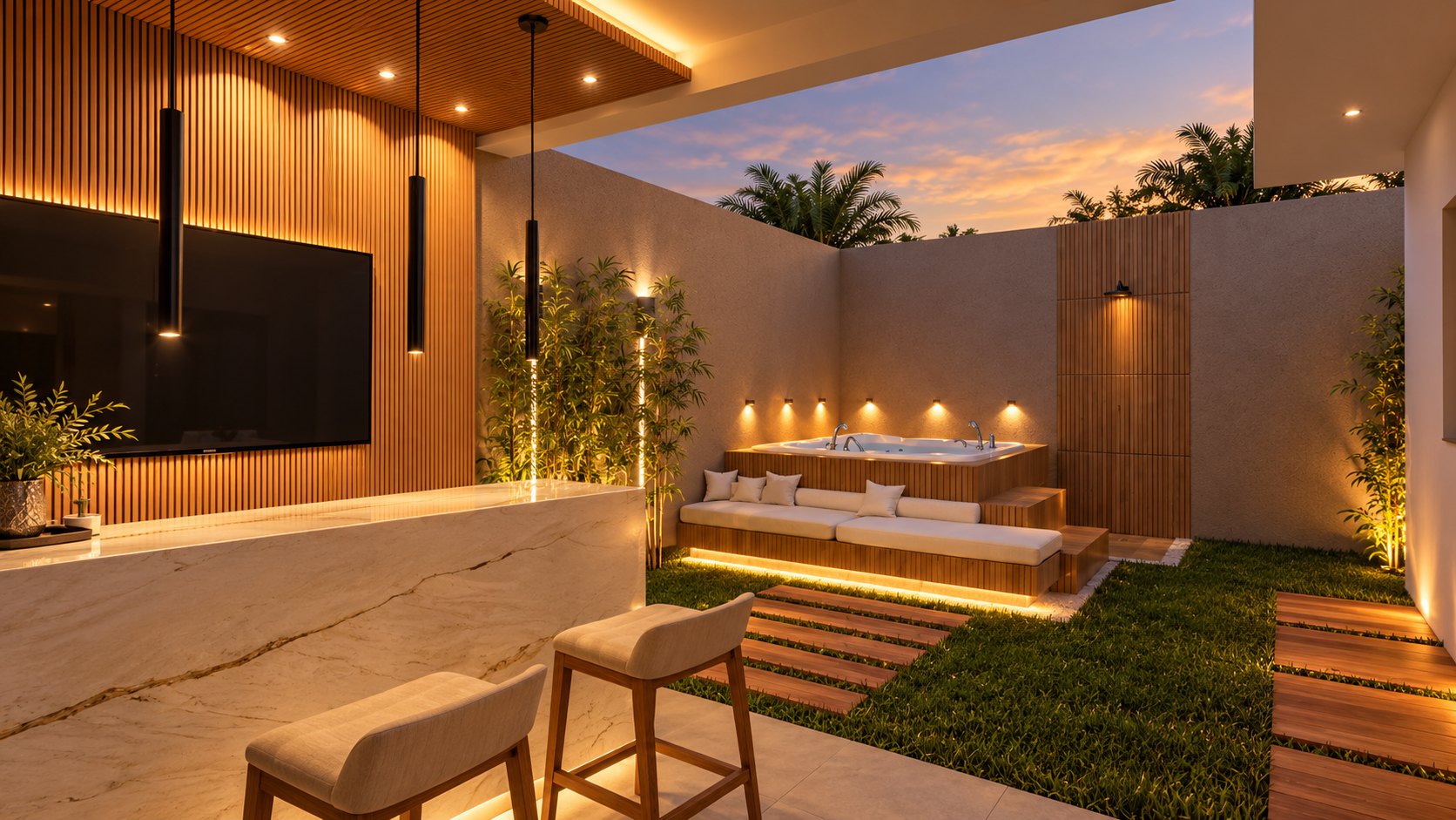 Lounge com spa — visualização arquitetônica