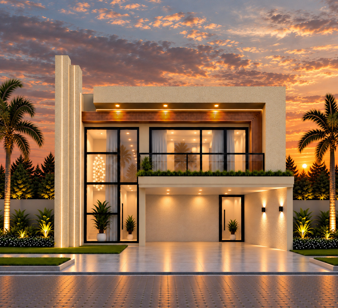 Residência contemporânea — vistas e acabamentos — frontal — estudo 01