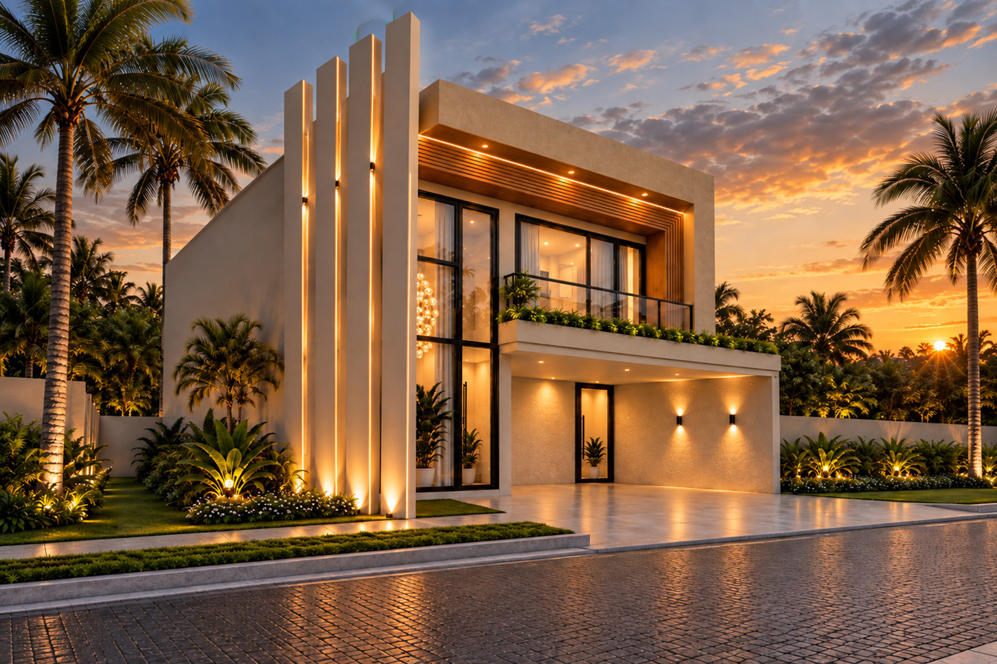 Residência contemporânea com elementos verticais — estudo de fachada 01